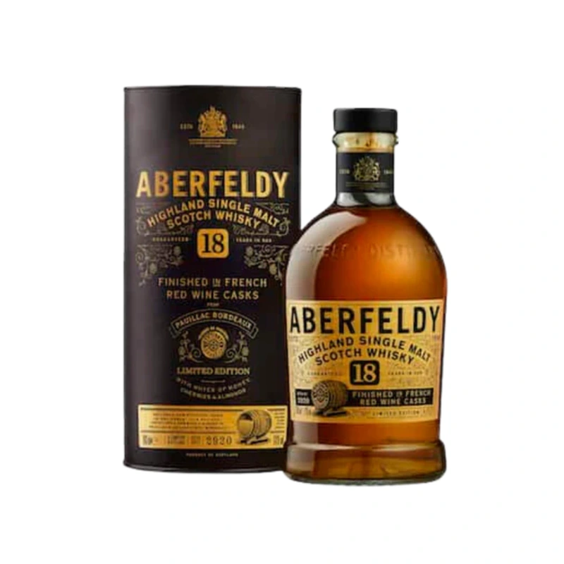 ABERFELDY SCOTCH SINGLE MALT FINISHED IN FRENCH RED WINE CASKS 18YR 750ML